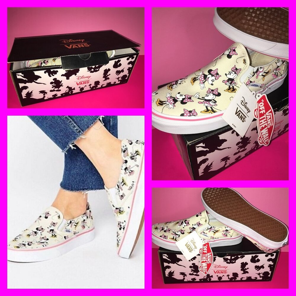 Disney x Vans Minnie Mouse Vintage Classic Slip-On Sneaker Shoes Women 7 Men 5.5